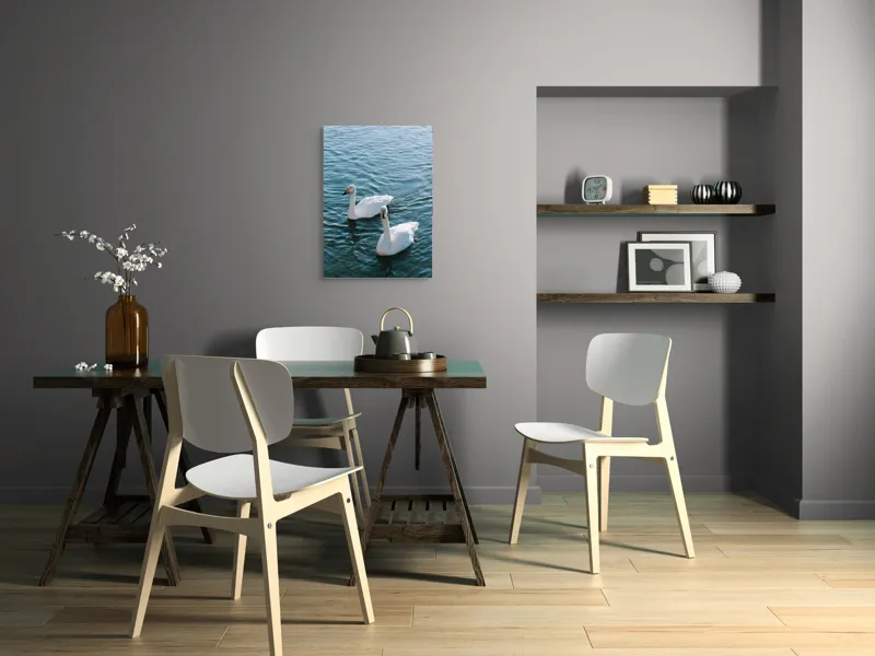 Tablou Canvas, "Două lebede pe lac albastru", Grație, Eleganță, Serenitate, Calm, Natură, Reflecție, Armonie, Albastru, Liniște, Plutire, 50 x 70 cm – poza 5
