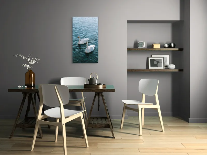 Tablou Canvas, "Două lebede pe lac albastru", Grație, Eleganță, Serenitate, Calm, Natură, Reflecție, Armonie, Albastru, Liniște, Plutire, 50 x 90 cm – poza 4