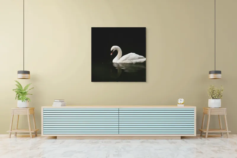 Tablou Canvas, "Lebăda solitară pe lac întunecat", Lebădă, Grație, Reflectare, Apă, Singurătate, Eleganță, Contrast, Liniște, 100 x 100 cm – poza 5