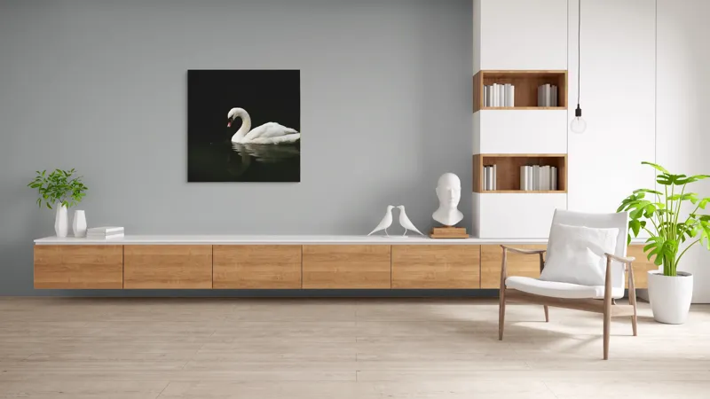 Tablou Canvas, "Lebăda solitară pe lac întunecat", Lebădă, Grație, Reflectare, Apă, Singurătate, Eleganță, Contrast, Liniște, 100 x 100 cm – poza 8