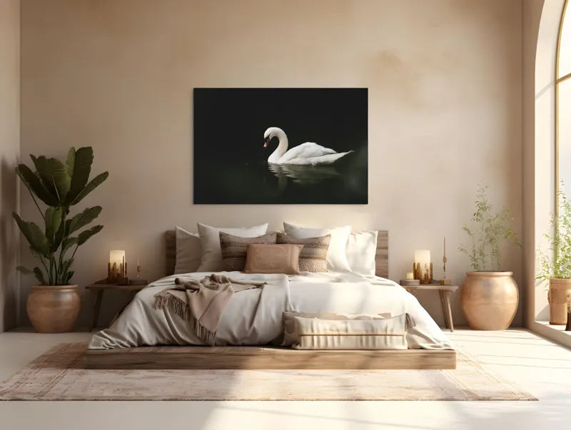 Tablou Canvas, "Lebăda solitară pe lac întunecat", Lebădă, Grație, Reflectare, Apă, Singurătate, Eleganță, Contrast, Liniște, 150 x 100 cm – poza 4