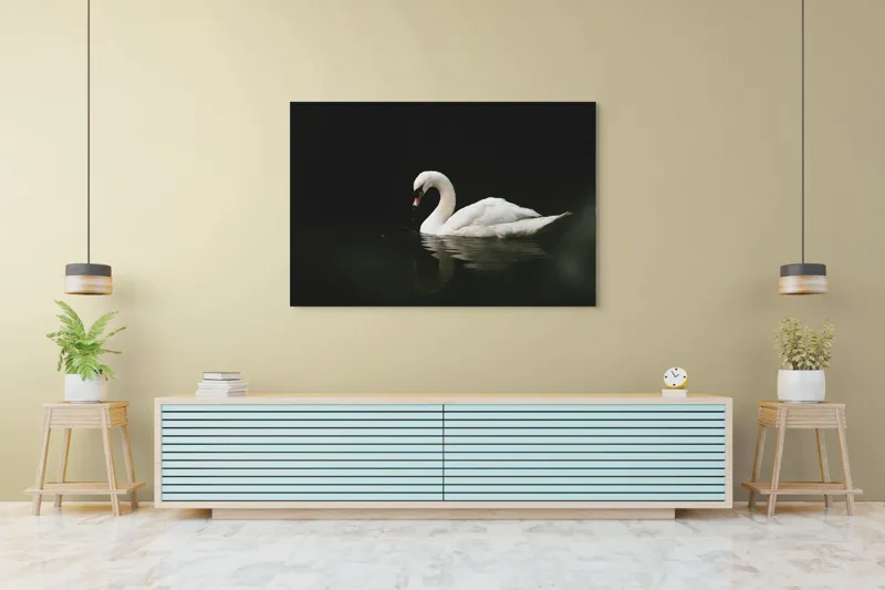 Tablou Canvas, "Lebăda solitară pe lac întunecat", Lebădă, Grație, Reflectare, Apă, Singurătate, Eleganță, Contrast, Liniște, 150 x 100 cm – poza 6