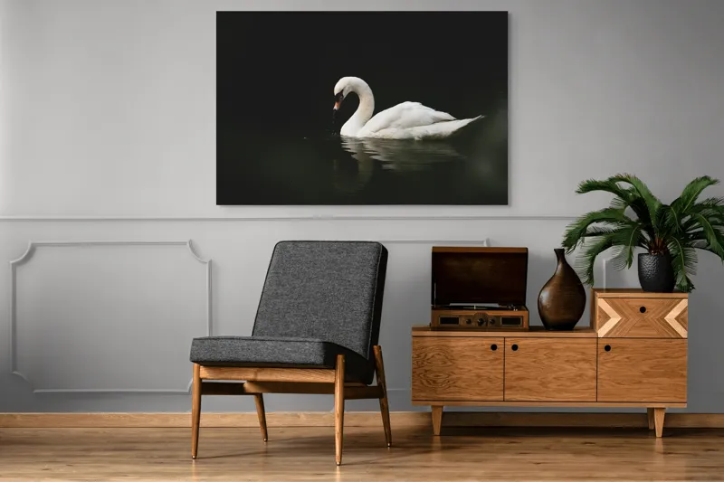 Tablou Canvas, "Lebăda solitară pe lac întunecat", Lebădă, Grație, Reflectare, Apă, Singurătate, Eleganță, Contrast, Liniște, 150 x 100 cm – poza 8