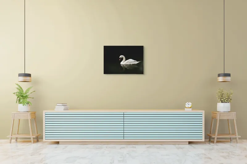 Tablou Canvas, "Lebăda solitară pe lac întunecat", Lebădă, Grație, Reflectare, Apă, Singurătate, Eleganță, Contrast, Liniște, 70 x 50 cm – poza 7