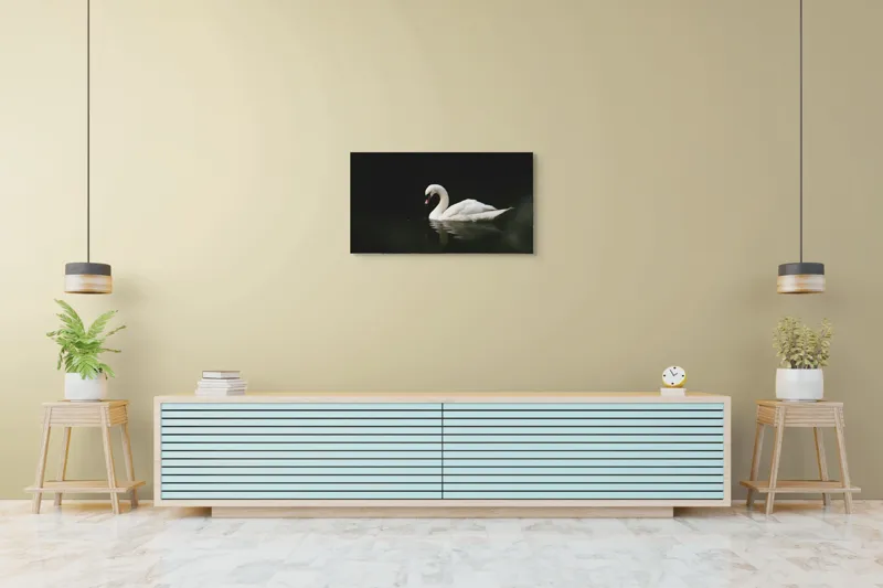Tablou Canvas, "Lebăda solitară pe lac întunecat", Lebădă, Grație, Reflectare, Apă, Singurătate, Eleganță, Contrast, Liniște, 90 x 50 cm – poza 5