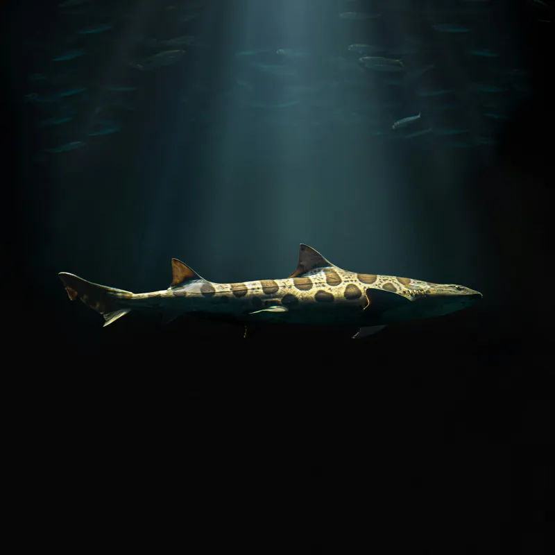 Tablou Canvas, "Rechinul sub lumina oceanului albastru", Rechin, Lumină, Adâncuri, Mister, Solitudine, Ocean, Siluetă, Elegant, Întuneric, Contrast, 50 x 50 cm – poza 2
