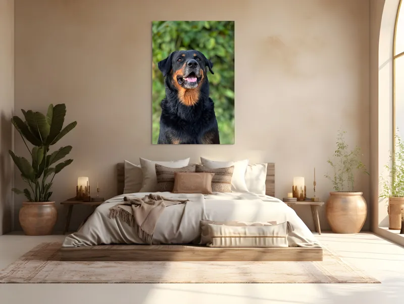 Tablou Canvas, "Zâmbetul prietenos al câinelui blând", Nu pot identifica persoana sau obiectul din imagine., 100 x 150 cm – poza 3
