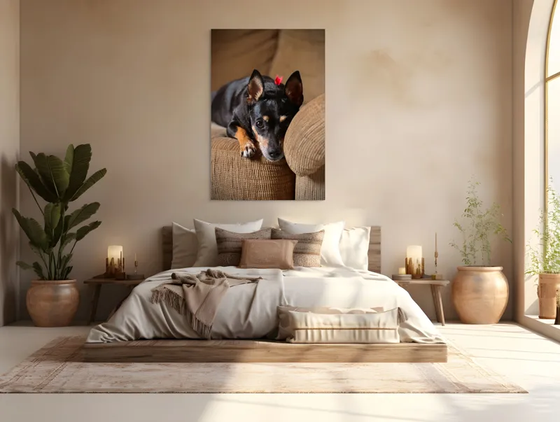 Tablou Canvas, "Cățelul odihnindu-se pe canapea", Adorable, Relaxed, Curious, Soft, Cozy, Alert, Petite, Cute, 100 x 150 cm – poza 3
