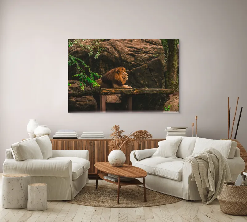 Tablou Canvas, "Regele leu în habitatul său natural", Majestic, Regal, Powerful, Serene, Observant, Natural, Kingly, Relaxed, 150 x 100 cm – poza 3