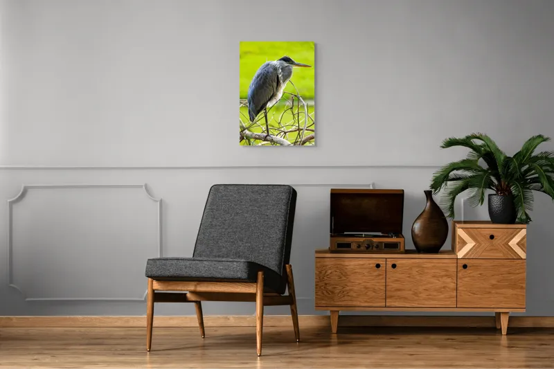 Tablou Canvas, "Egreta în așteptarea prăzii", Pasăre, Stuf, Pene, Gât-Lung, Ochi, Cioc, Ramură, Verde, Natură., 50 x 70 cm – poza 8