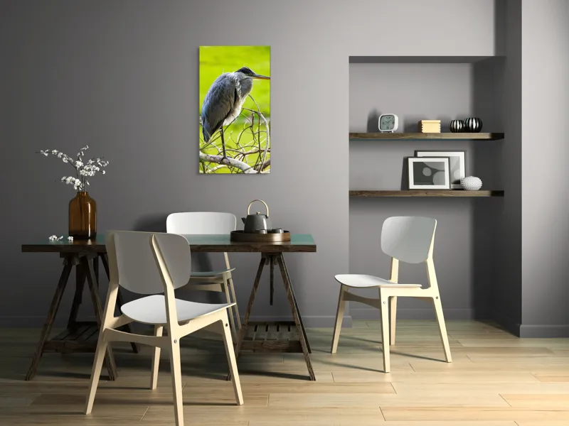 Tablou Canvas, "Egreta în așteptarea prăzii", Pasăre, Stuf, Pene, Gât-Lung, Ochi, Cioc, Ramură, Verde, Natură., 50 x 90 cm – poza 4