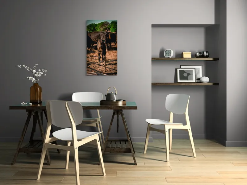 Tablou Canvas, "Vițel curios în lumina dimineții", Vițel, Pământ, Curiozitate, Troupe, Natură, Umbre, Verdeață, Cer., 50 x 90 cm – poza 4