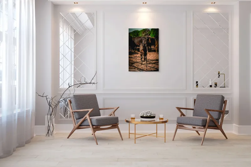 Tablou Canvas, "Vițel curios în lumina dimineții", Vițel, Pământ, Curiozitate, Troupe, Natură, Umbre, Verdeață, Cer., 70 x 100 cm – poza 8