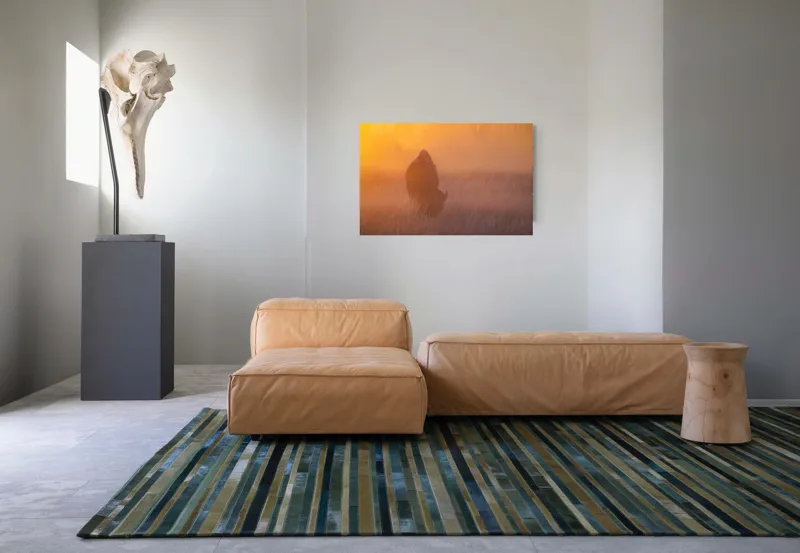 Tablou Canvas, "Bizon în lumina dimineții mistice", Bizon, Răsărit, Ceață, Pajiște, Serenitate, Siluetă, Lumină, Natură, Dimineață, Peisaj, 90 x 50 cm – poza 8