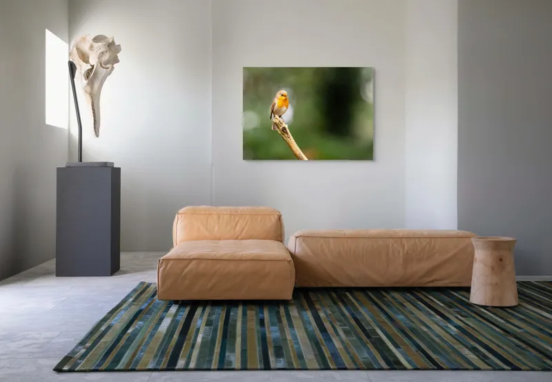Tablou Canvas, "Mierla cântă pe ramura singuratică", Pasăre, Ramură, Verdeață, Natură, Liniște, Delicatețe, Aripi, Pene, Observație, Echilibru, 100 x 70 cm – poza 7