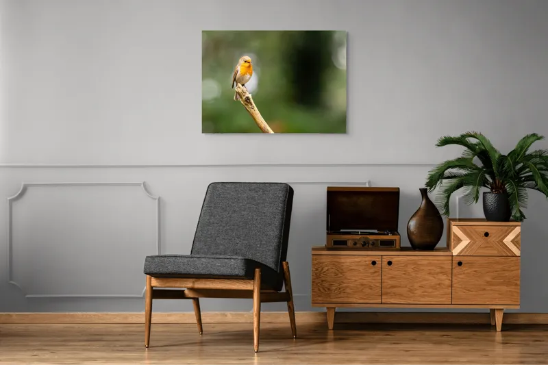 Tablou Canvas, "Mierla cântă pe ramura singuratică", Pasăre, Ramură, Verdeață, Natură, Liniște, Delicatețe, Aripi, Pene, Observație, Echilibru, 100 x 70 cm – poza 8