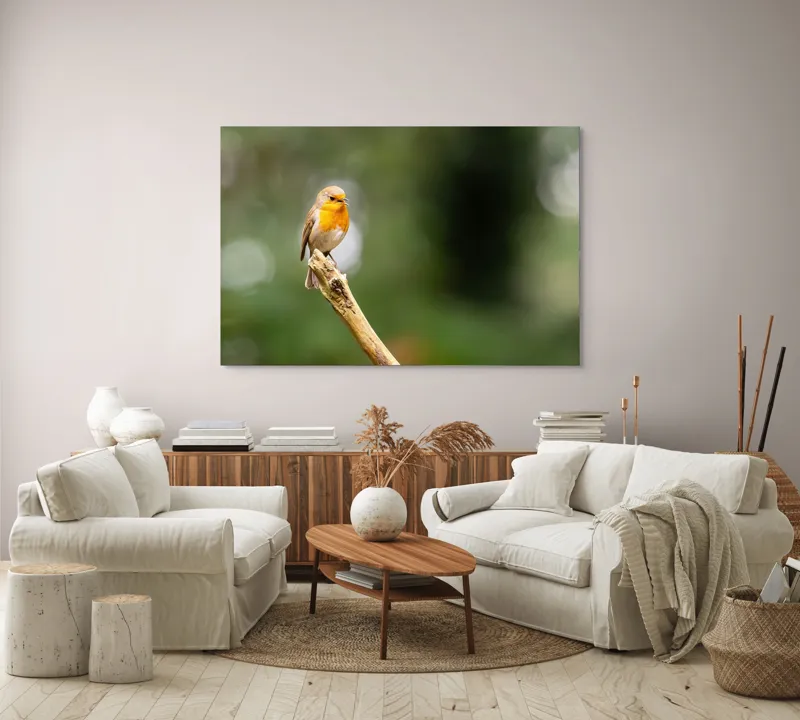 Tablou Canvas, "Mierla cântă pe ramura singuratică", Pasăre, Ramură, Verdeață, Natură, Liniște, Delicatețe, Aripi, Pene, Observație, Echilibru, 150 x 100 cm – poza 3