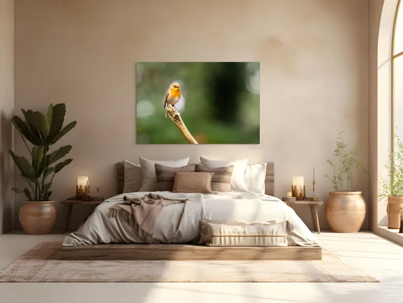 Tablou Canvas, "Mierla cântă pe ramura singuratică", Pasăre, Ramură, Verdeață, Natură, Liniște, Delicatețe, Aripi, Pene, Observație, Echilibru, 150 x 100 cm – poza 4