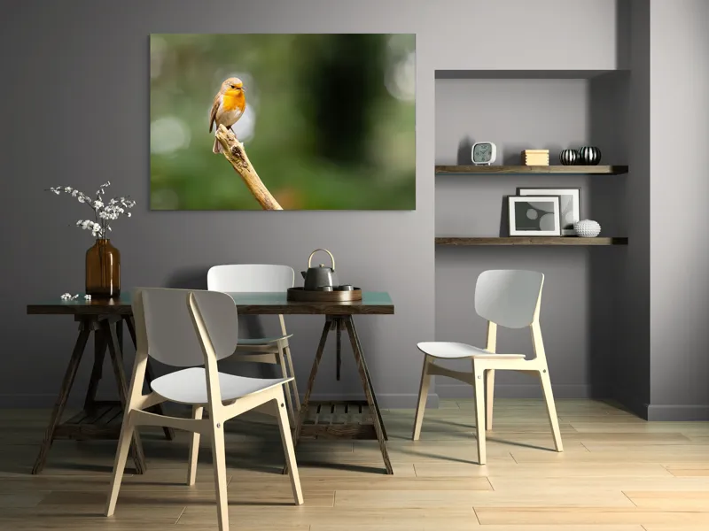 Tablou Canvas, "Mierla cântă pe ramura singuratică", Pasăre, Ramură, Verdeață, Natură, Liniște, Delicatețe, Aripi, Pene, Observație, Echilibru, 150 x 100 cm – poza 5