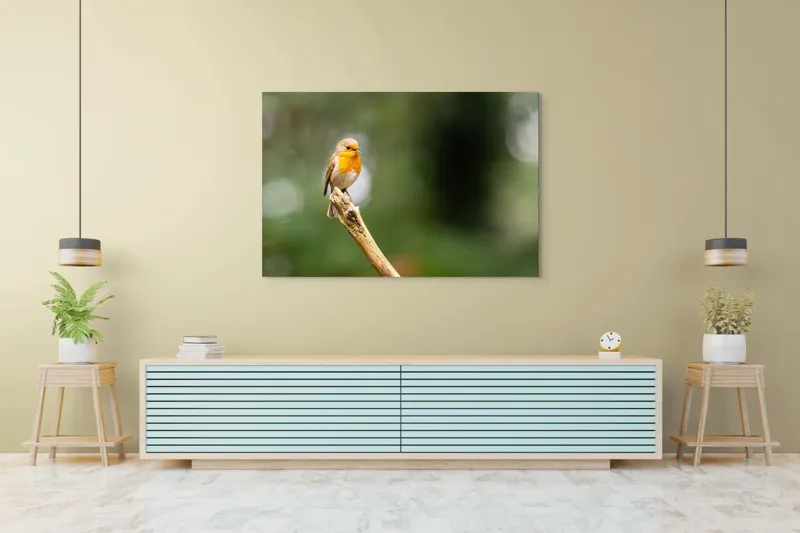 Tablou Canvas, "Mierla cântă pe ramura singuratică", Pasăre, Ramură, Verdeață, Natură, Liniște, Delicatețe, Aripi, Pene, Observație, Echilibru, 150 x 100 cm – poza 6