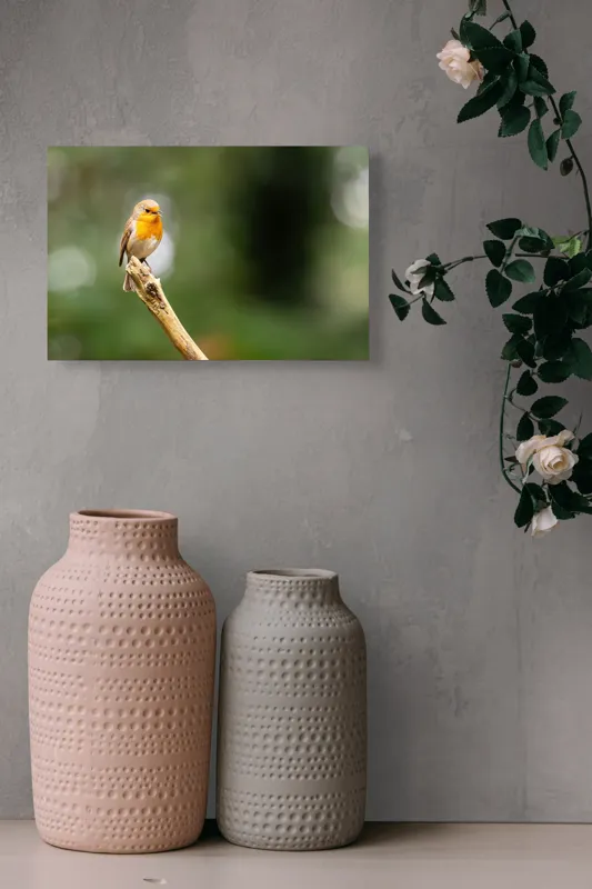 Tablou Canvas, "Mierla cântă pe ramura singuratică", Pasăre, Ramură, Verdeață, Natură, Liniște, Delicatețe, Aripi, Pene, Observație, Echilibru, 39 x 26 cm – poza 4