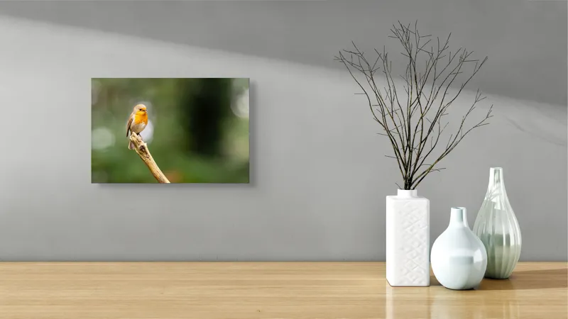 Tablou Canvas, "Mierla cântă pe ramura singuratică", Pasăre, Ramură, Verdeață, Natură, Liniște, Delicatețe, Aripi, Pene, Observație, Echilibru, 39 x 26 cm – poza 8