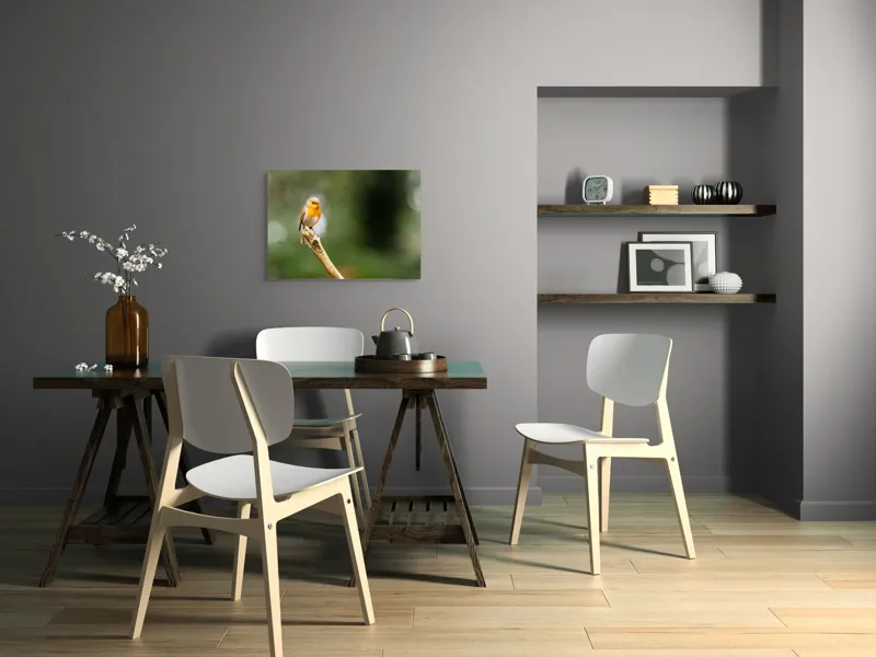 Tablou Canvas, "Mierla cântă pe ramura singuratică", Pasăre, Ramură, Verdeață, Natură, Liniște, Delicatețe, Aripi, Pene, Observație, Echilibru, 70 x 50 cm – poza 5