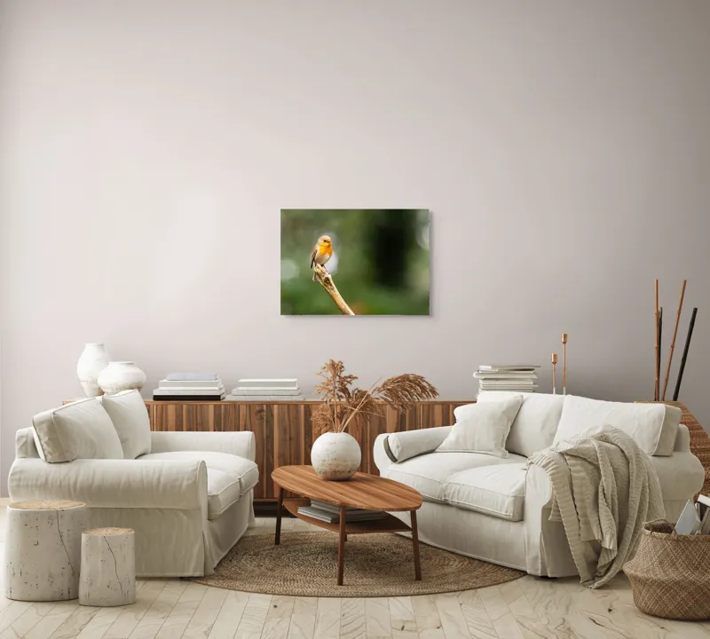 Tablou Canvas, "Mierla cântă pe ramura singuratică", Pasăre, Ramură, Verdeață, Natură, Liniște, Delicatețe, Aripi, Pene, Observație, Echilibru, 70 x 50 cm – poza 6