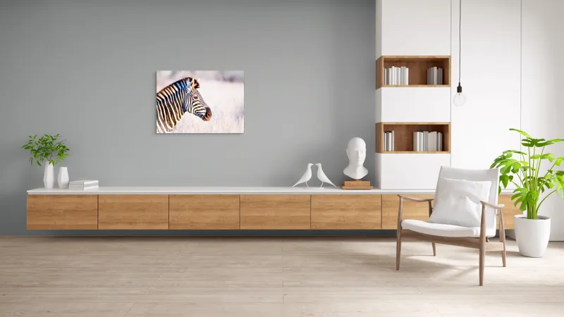 Tablou Canvas, "Zebră în lumina dimineții africane", Zebră, Dungată, Savana, Natură, Frumusețe, Contrast, Patrulape, Sălbatică, Unicitate, Serenitate, 100 x 70 cm – poza 6