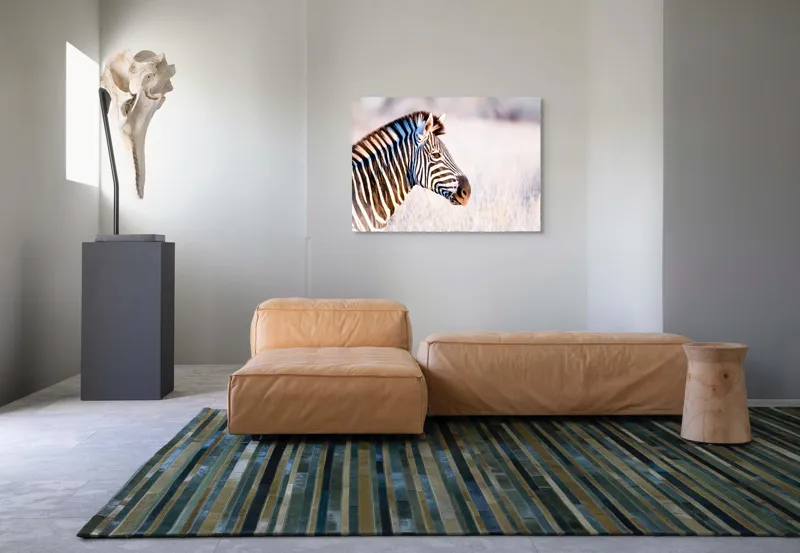 Tablou Canvas, "Zebră în lumina dimineții africane", Zebră, Dungată, Savana, Natură, Frumusețe, Contrast, Patrulape, Sălbatică, Unicitate, Serenitate, 100 x 70 cm – poza 7