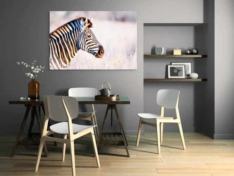 Tablou Canvas, "Zebră în lumina dimineții africane", Zebră, Dungată, Savana, Natură, Frumusețe, Contrast, Patrulape, Sălbatică, Unicitate, Serenitate, 150 x 100 cm – poza 5