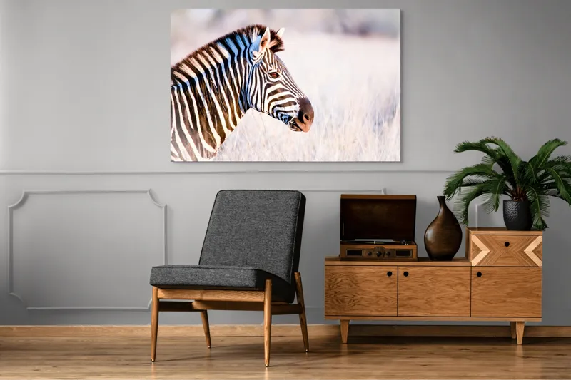 Tablou Canvas, "Zebră în lumina dimineții africane", Zebră, Dungată, Savana, Natură, Frumusețe, Contrast, Patrulape, Sălbatică, Unicitate, Serenitate, 150 x 100 cm – poza 8