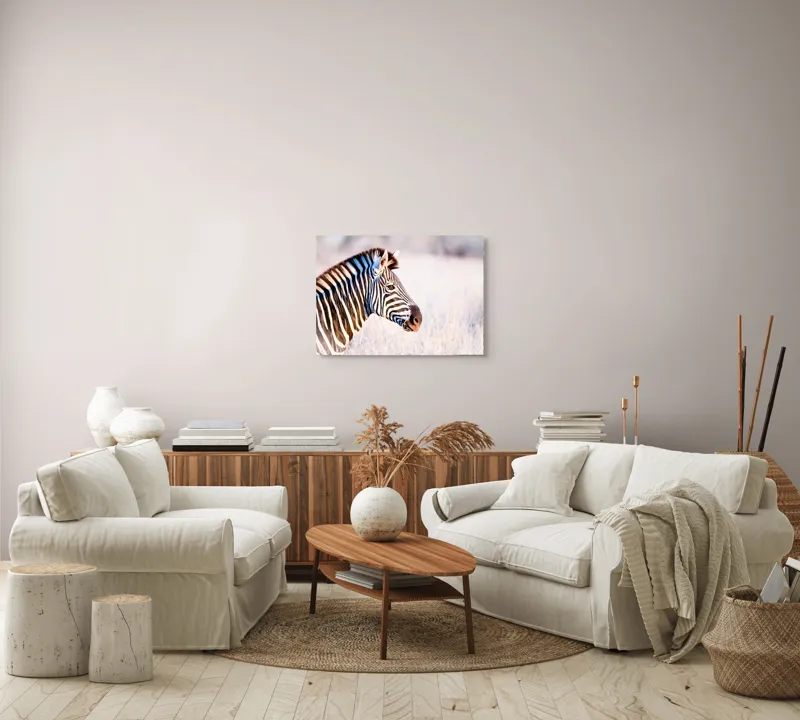 Tablou Canvas, "Zebră în lumina dimineții africane", Zebră, Dungată, Savana, Natură, Frumusețe, Contrast, Patrulape, Sălbatică, Unicitate, Serenitate, 70 x 50 cm – poza 6