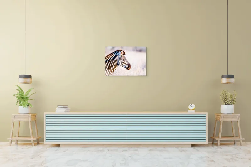 Tablou Canvas, "Zebră în lumina dimineții africane", Zebră, Dungată, Savana, Natură, Frumusețe, Contrast, Patrulape, Sălbatică, Unicitate, Serenitate, 70 x 50 cm – poza 7