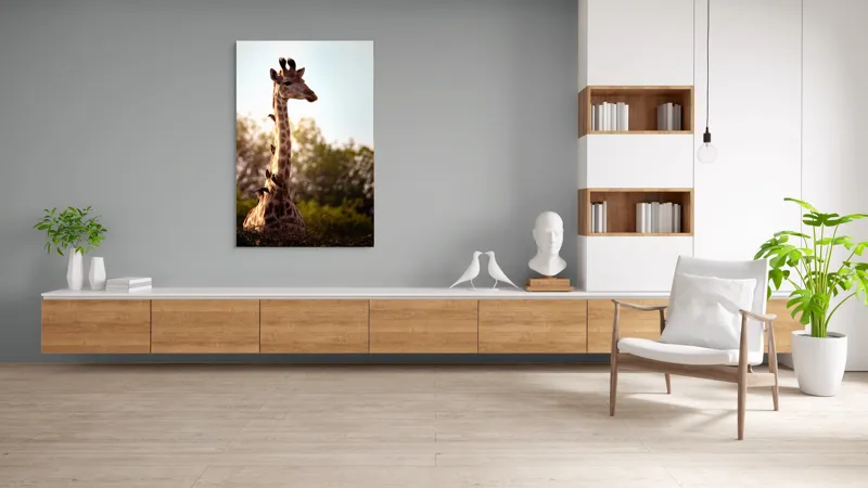 Tablou Canvas, "Girafa între crengi și lumină blândă", Giraffe, Nature, Sunlight, Trees, Wildlife, Birds, 100 x 150 cm – poza 8