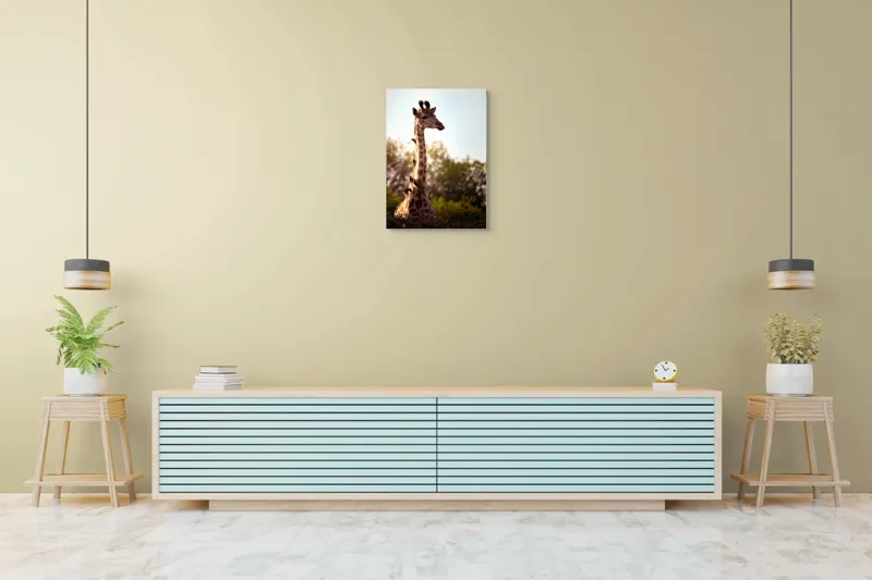 Tablou Canvas, "Girafa între crengi și lumină blândă", Giraffe, Nature, Sunlight, Trees, Wildlife, Birds, 50 x 70 cm – poza 6