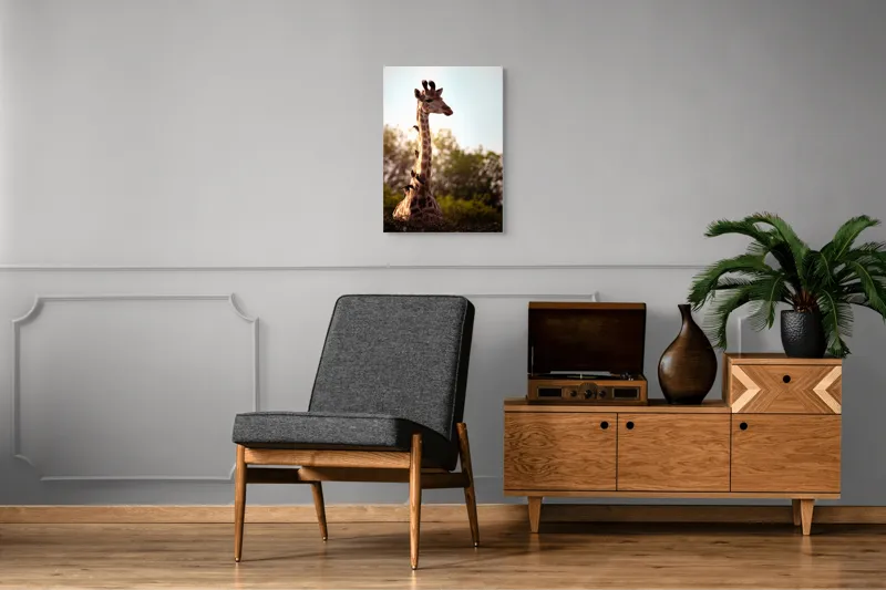 Tablou Canvas, "Girafa între crengi și lumină blândă", Giraffe, Nature, Sunlight, Trees, Wildlife, Birds, 50 x 70 cm – poza 8