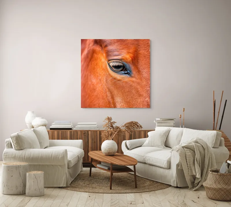 Tablou Canvas, "Privirea enigmatică a calului nobil", Calm, Ochii, Blândețe, Reflexie, Culoare, Textură, Eleganță, Vibrant., 100 x 100 cm – poza 3