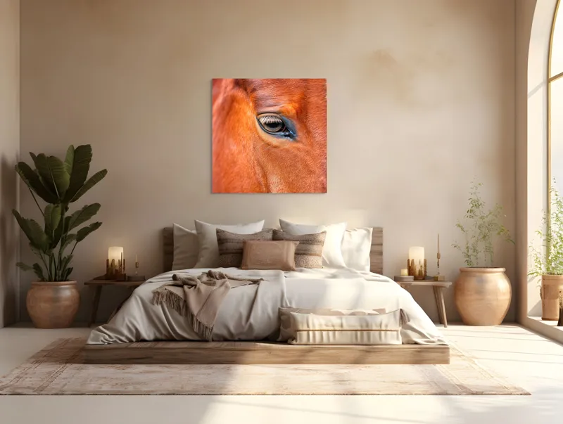 Tablou Canvas, "Privirea enigmatică a calului nobil", Calm, Ochii, Blândețe, Reflexie, Culoare, Textură, Eleganță, Vibrant., 100 x 100 cm – poza 4
