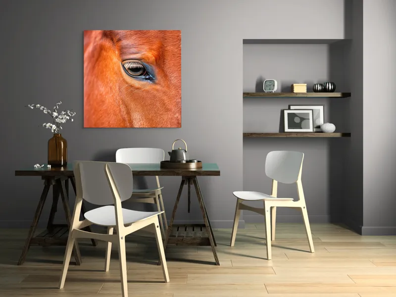 Tablou Canvas, "Privirea enigmatică a calului nobil", Calm, Ochii, Blândețe, Reflexie, Culoare, Textură, Eleganță, Vibrant., 100 x 100 cm – poza 6