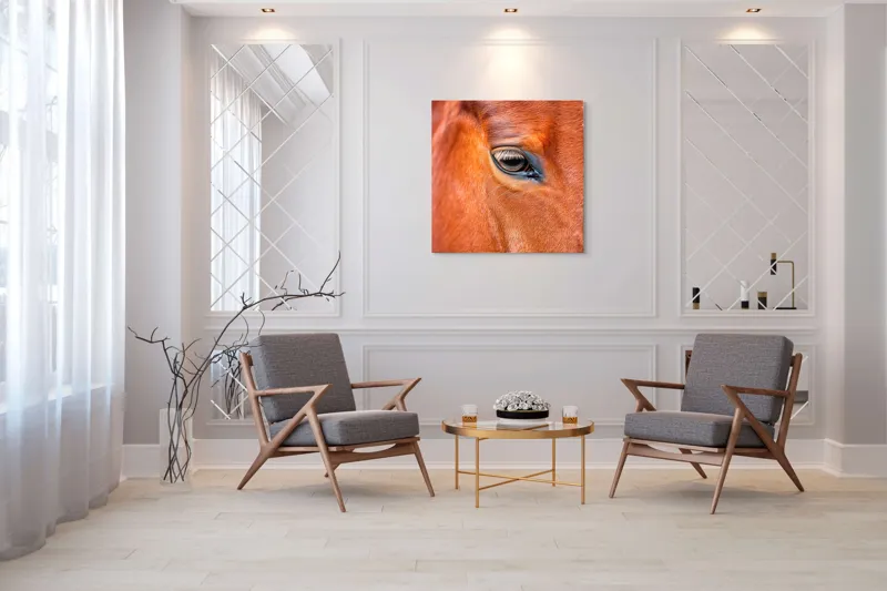 Tablou Canvas, "Privirea enigmatică a calului nobil", Calm, Ochii, Blândețe, Reflexie, Culoare, Textură, Eleganță, Vibrant., 100 x 100 cm – poza 7