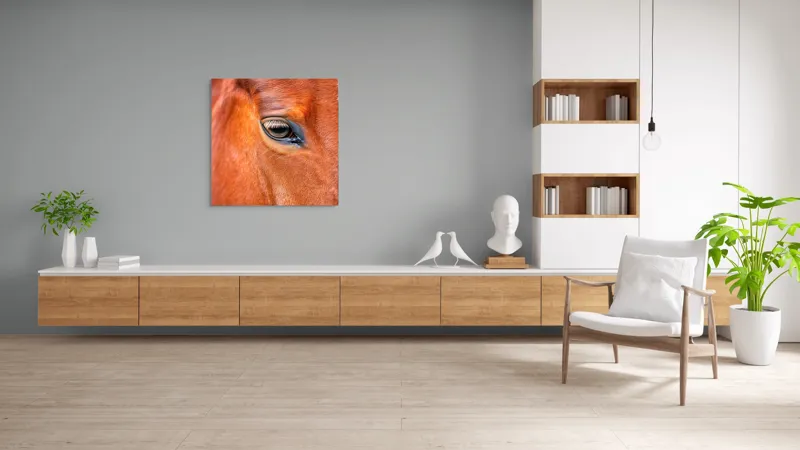 Tablou Canvas, "Privirea enigmatică a calului nobil", Calm, Ochii, Blândețe, Reflexie, Culoare, Textură, Eleganță, Vibrant., 100 x 100 cm – poza 8