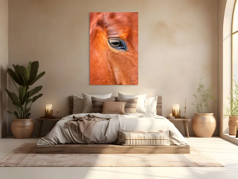 Tablou Canvas, "Privirea enigmatică a calului nobil", Calm, Ochii, Blândețe, Reflexie, Culoare, Textură, Eleganță, Vibrant., 100 x 150 cm – poza 3