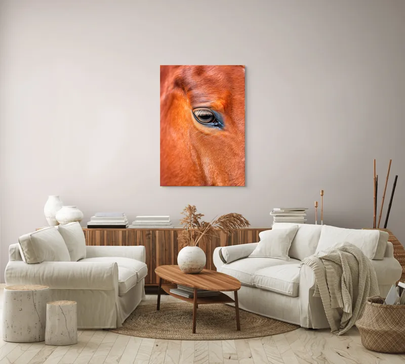 Tablou Canvas, "Privirea enigmatică a calului nobil", Calm, Ochii, Blândețe, Reflexie, Culoare, Textură, Eleganță, Vibrant., 70 x 100 cm – poza 4
