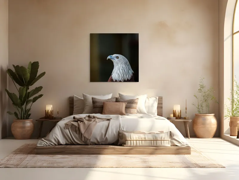 Tablou Canvas, "Vulturul privirii îndrăznețe în zare", Vultur, Majestic, Privire, Penaj, Contrast, Natura, Elegant, Fascinant, Contur, Imponător, 100 x 100 cm – poza 4