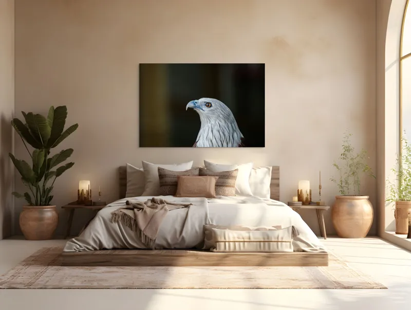 Tablou Canvas, "Vulturul privirii îndrăznețe în zare", Vultur, Majestic, Privire, Penaj, Contrast, Natura, Elegant, Fascinant, Contur, Imponător, 150 x 100 cm – poza 4