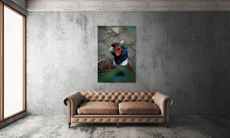Tablou Canvas, "Pesajul fermecat al pădurii misterioase", Pasăre, Colorată, Eleganță, Natură, Privire, Penaj, Contrast, Frumusețe, 100 x 150 cm – poza 6