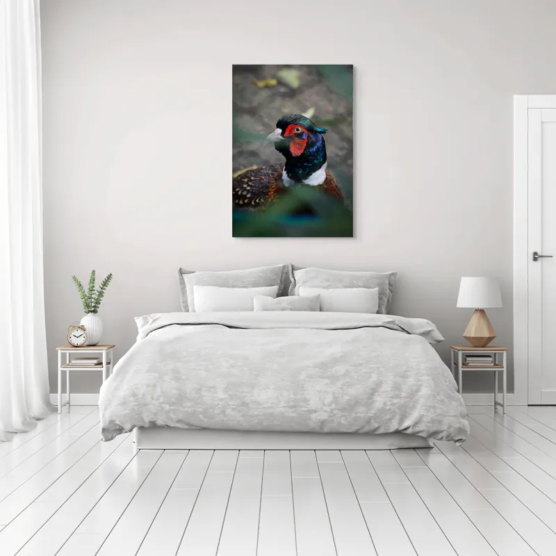Tablou Canvas, "Pesajul fermecat al pădurii misterioase", Pasăre, Colorată, Eleganță, Natură, Privire, Penaj, Contrast, Frumusețe, 70 x 100 cm – poza 3