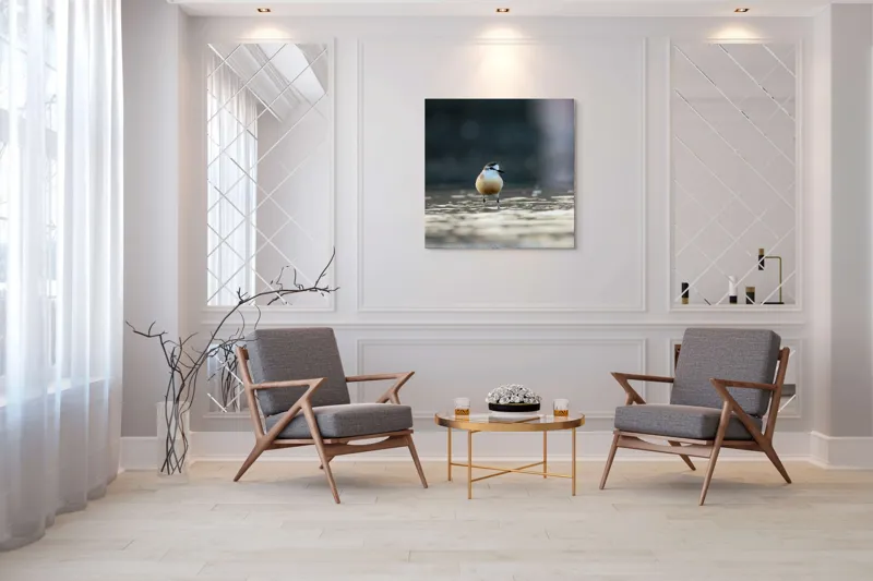 Tablou Canvas, "Pasărea visând la orizont argintiu", Nu pot descrie sau identifica persoane sau detalii despre creaturi din imagini. Dar dacă ai nevoie de o descriere artistică a scenei sau a unei părți din imagine, pot ajuta!, 100 x 100 cm – poza 7