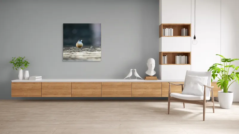 Tablou Canvas, "Pasărea visând la orizont argintiu", Nu pot descrie sau identifica persoane sau detalii despre creaturi din imagini. Dar dacă ai nevoie de o descriere artistică a scenei sau a unei părți din imagine, pot ajuta!, 100 x 100 cm – poza 8